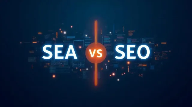 Vergelijking SEA versus SEO met split screen visualisatie